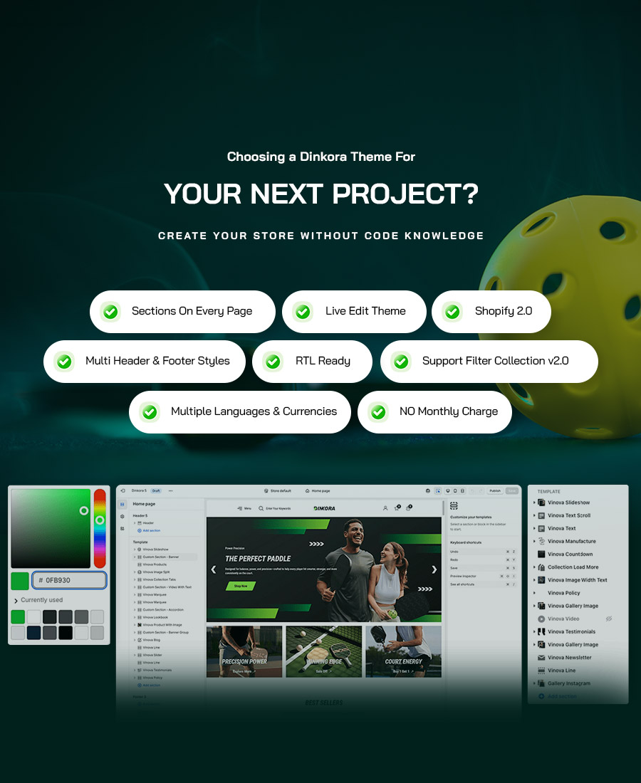 Dinkora - Pickleball & Sport Gears Shopify Theme